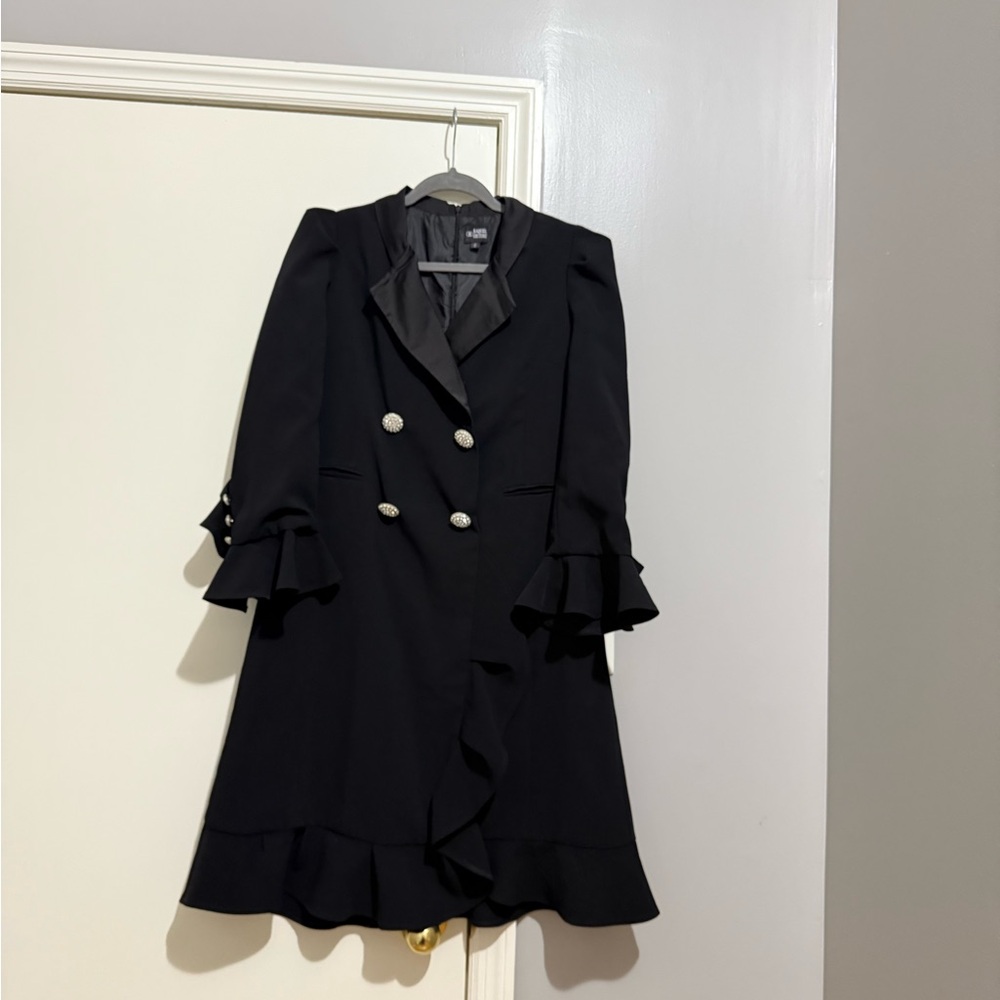 Black Blazer Dress with Ruffle Sleeves